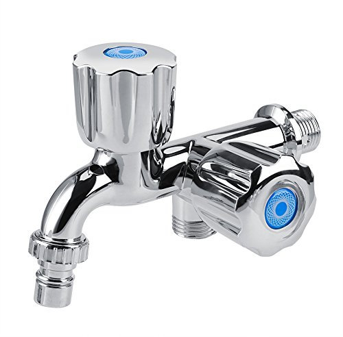 Water Tap Faucet Double Level Mixer Single Cooler Tap Double Spout G1/2 for Washing Machine Kitchen Sink Shower(Shutter Handle)