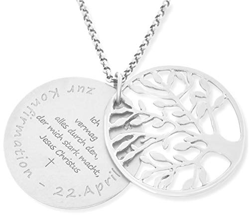 Konfirmation Kette 925 Silber Gravur Lebensbaum Namenskette Konfirmationskette Kommunion Spruch Geschenk Junge Mädchen Kinderkette | HANDMADE IN GERMANY