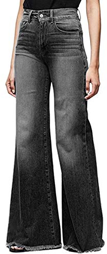 semen Women Wide Leg High Waisted Flared Jeans Retro Bootcut Raw Hem Denim Pants(UK 20/Tag 4XL)