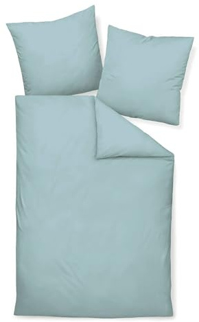 Traumschlaf Uni Mako-Satin Bettwäsche im Set 100% Baumwolle mit Reißverschluss 155x200 cm + 40x80 cm, perlblau