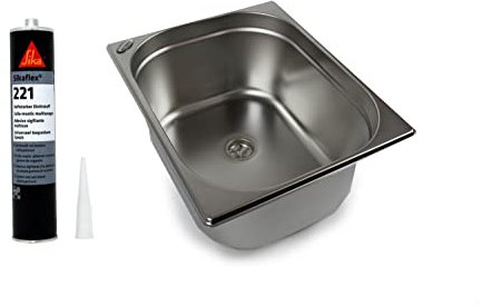 Edelstahl Spülbecken Camping Spüle Waschbecken + Ablauf 325x265x150 mm + Inkl. 1x 300 ml Montagekleber (ad-ideen)