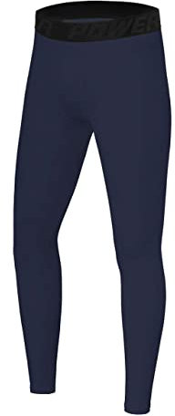 PowerLayer Jungen Leggings, Kompressionshose, Sporthose, Lang - Dunkelblau, 8-10 Jahre