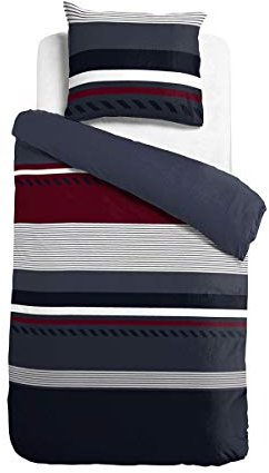 Traumschlaf Seersucker Bettwäsche Navy · 100% Baumwolle · Blau mit Streifenmuster · Sommerbettwäsche · Leicht & luftig · Bügelfrei & pflegeleicht · Waschbar bis 60°C 135x200 cm + 80x80 cm