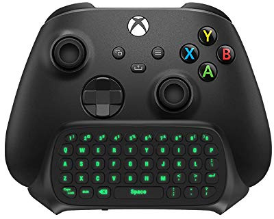 TiMOVO Mini-Tastatur mit grüner Hintergrundbeleuchtung für Xbox One, Xbox Series X|S, Gamepad mit Kopfhörer und Audio-Klinkenstecker, für Xbox One/One S/One Elite, inklusive 2,4 G-Empfänger – Schwarz
