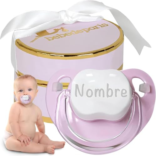 Schnuller für Babys, personalisierbar mit Namen, für Babys von 0-6 Monaten, BPA-frei, präsentiert in eleganter Vintage-Box (Rosa, Schnuller) | BebeDeParis