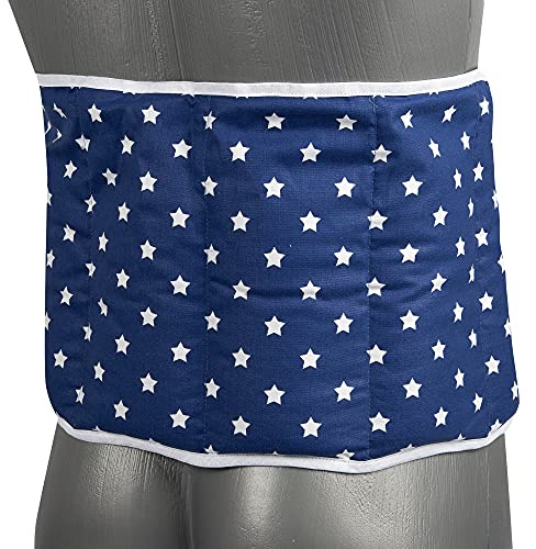 Coussin-ceinture aux graines de lin à sept compartiments avec fermeture à bande auto-agrippante - longueur environ 135cm - bleu étoilé - Coussin thermique aux graines XXL - Ceinture-bouillotte