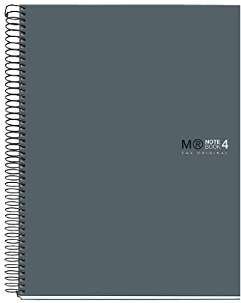 Miquelrius - Notizbuch A4 (210 x 297 mm), Notebook The Original Colours, 120 Blatt 90 g/m² und 4 Farbstreifen, Raster 5 mm, 4-Loch-Stanzung, Hardcover, Farbe Graphit