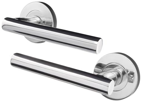 EAI Internal Door Handle Polished Chrome | 1 Pair Silver Lever on Rose Round Handles | Oliena Range