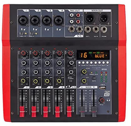 HODAGES EFX6 6 Channels Audio Mixer 4 Mono 1 Stereo Sound Mixing Console DC 5V 16 DSP Effects USB Bluetooth Computer Play Recording