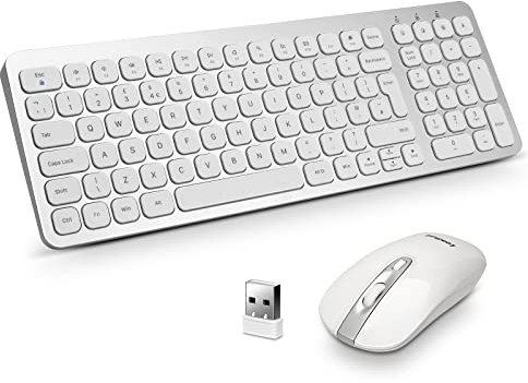 LeadsaiL Wireless Keyboard and Mouse Set, Wireless USB Mouse and Compact Computer Keyboards Combo, QWERTY UK Layout for HP/Lenovo Laptop and Mac-Silver