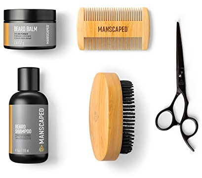 MANSCAPED® Beard Care Kit Includes UltraPremium Moisturizing Beard Shampoo & Balm, Soft Brush, Comb & Precision Scissors for Grooming & Trimming Facial Hair