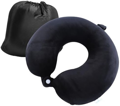 LANGISAN Travel Pillow Memory Foam Neck Pillow Lightweight Quick Pack for Airplane Train Car Neck Support Pillow (Black)