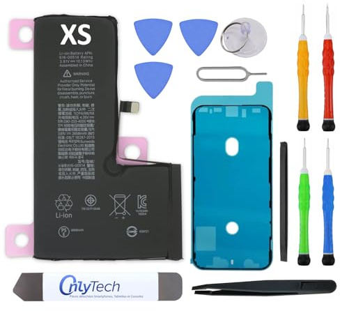 OnlyTech Premium-Ersatzakku für iPhone XS – 2658 mAh, identisch mit dem Original, Set mit 12 professionellen Werkzeugen und Bildschirmkleber inklusive