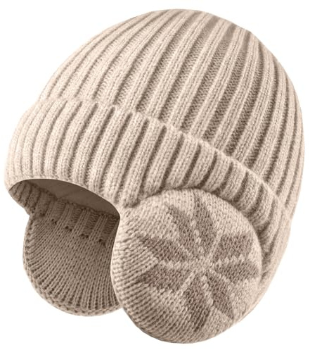 LCZTN FASHION Barn unisex mössa vinter 3-12 års hatt för varm fleece fodrad med öronklaffar för söta pojkar och flickor, BEIgE, one size
