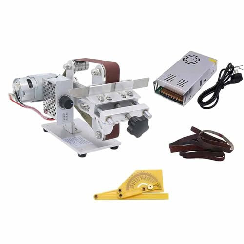 LeTkingok Ponceuse à Bande, Mini Affûteuse de Couteaux à Angle Fixe, Ponceuse à Bande, Polisseuse avec Adaptateur Secteur 360W 533x30mm