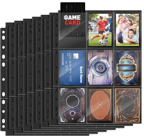 PLAPOT 50 Pezzi Custodie per Carte da Collezione Doppia Faccia, 900 Tasche Raccoglitore Pokemon, 11 Fori per Gioco Collezionabili, Buste per Foto Basket Calcio