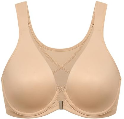 Delimira Women's Front Fastening Bras Posture Plus Size Underwire Unlined Plunge Back Support Seamless Bra Warm Beige 38F
