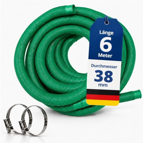 HAF® Tuyau de piscine de qualité supérieure avec manchons en vert 38 mm – Tuyau solaire flexible résistant aux UV et au chlore – Tuyau d'aspiration / tuyau de pompe pour piscine – Qualité : fabriqué