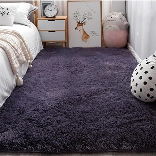 Guetto Hochflor Teppich Wohnzimmer rutschfest Fellteppich Shaggy Flauschig Weich Modern Kunstfell Fell Imitat Einfarbig, Teppich für das Schlafzimmer/Wohnzimmer/Kinderzimmer,Lila,80x200cm