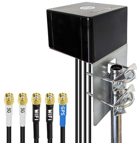 Maswell Combo 2X2 MIMO Antenna, Up to 6dBi, Omni 600-8000MHz, 1561.098-1602MHz GNSS and MIMO WiFi and MIMO 3G 4G LTE 5G for Hotspots, Routers, Gateways, Home Internet, WiFi 7 Ready (Full Kit)