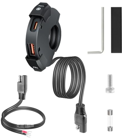 URAQT 48W USB C Steckdose 12V Motorrad Ladegerät, Moto Telefon Ladegerät, QC3.0 USB-A und Typ-C Wasserdichter IP65 für 12V/ 24V Motorrad Boot Beachbikes, kompatibel Telefone Tablets Digitalkameras GPS