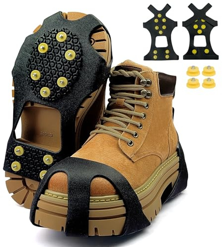 10 Crampons pour Chaussures Antidérapant,Crampons,Clous à Neige Grips Crampons,Protection Antiglisse,Clous Crampons,pour Hiver Randonnée Pêche Marche(Jaune M)