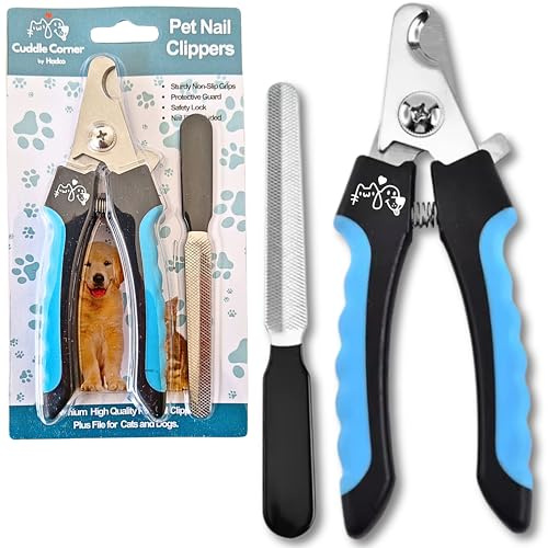 Pet Nail Care & Grooming Safety Clipper Kit for Dogs & Cats – Stainless Steel Precision Blades, Safety Guard & Lock, Ergonomic Non-Slip Grip, Includes Nail File – Professional Pet Claw Trimming Tool