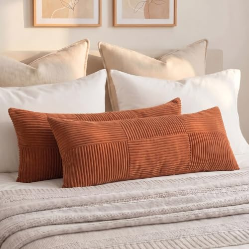 Fancy Homi Juego de 2 Fundas de Almohada Decorativas de Cuerpo Lumbar Largo Bohemio óxido de 14 x 36 Pulgadas para Cama, sofá, Dormitorio, Banco, Funda de Almohada Texturizada de Pana Suave