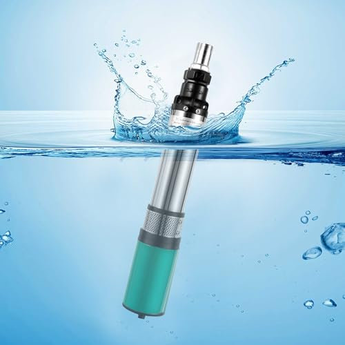 MEHOOSPVN Pompe de puits profonde DC 24 V 320 W Pompe submersible solaire en acier inoxydable Pompe submersible jusqu'à 25 m 5 m³/h Pompe tubulaire Pompe à eau Deep Well Pump avec câble de 16 m pour