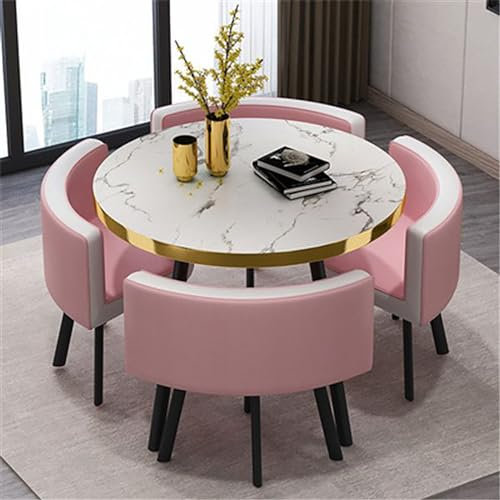 Rundes Konferenztisch-Set, 5-teilig, Esszimmermöbel mit 1 Tisch und 4 Stühlen, ideal für Küche oder Esszimmer, 80 x 74,9 cm, #18, moderne Frühstücksbar und Besprechungstisch-Set