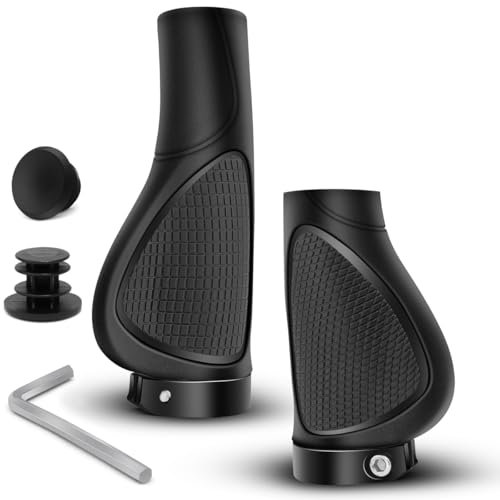 GOUNNU Fahrradgriffe Rutschfester Lenkergriffe Ergonomisch Weichem Rubber Fahrrad Griffe mit Aluminium Lock Lenker Griffe MTB für 22.2 mm Fahrrad/Mountainbike/Rennrad/BMX (Schwarz (135 mm + 95 mm))