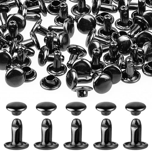 DWFEYOI 100 Set Leder Nieten Doppelkappen Nieten Rivet Tubular Metall Niet Ohrstecker Bronze Hohlnieten für DIY Handwerk Leder Tasche Schuhe Gürtel Reparaturen Dekoration, 6× 6mm,nieten