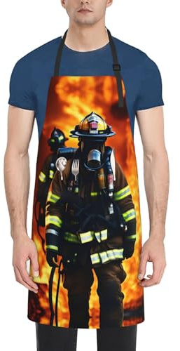 VPPUR Delantal de trabajo impermeable con estampado de llamas de bombero, 28 x 33 pulgadas, delantal de bolsillo para adultos, elegante delantal funcional para pintura, Negro -, talla única