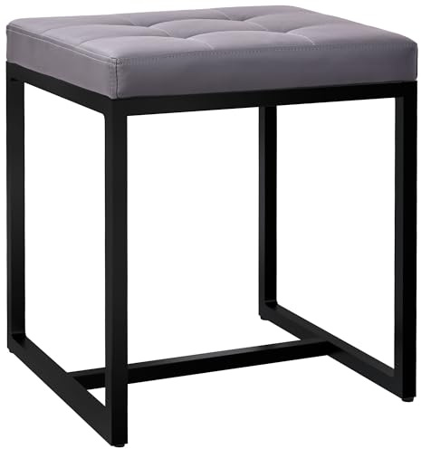 CLP Sitzhocker Barci I Moderner Hocker | Hochwertiger Polsterhocker mit schwarz pulverbeschichteten Eisengestell Farbe grau Material Kunstleder