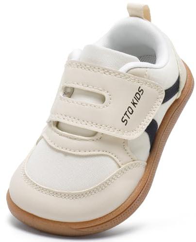 STQ KIDS Scarpe Bambini Barefoot Zero Drop Punta Larga Suola Bambina Bambino Ginnastica Antiscivolo per Primi Passi Beige 24 EU/T7