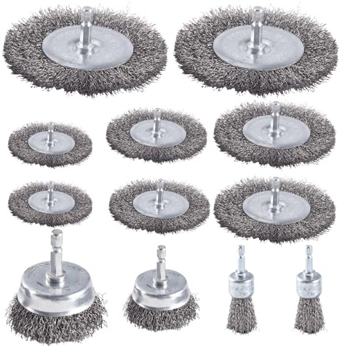 TIOMIOSEA 12 Stück Drahtbürsten Set mit 6mm Sechskantstange, Drahtbürste für Bohrmaschinen, Schleifbürsten, Drahtbürste Akkuschraube zum Entfernen von Rost, Korrosion, Entgraten
