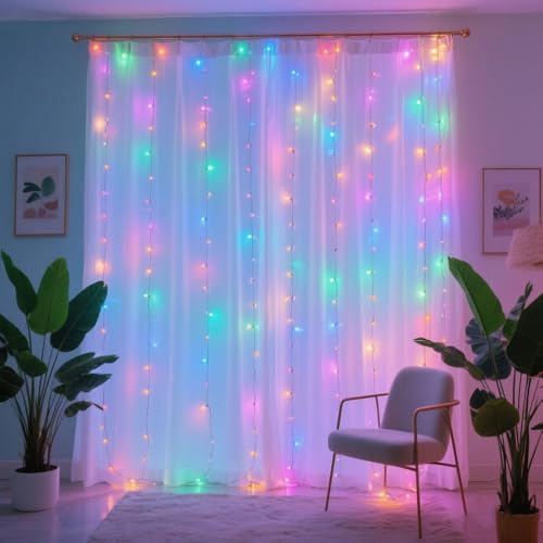 USB Fairy Curtain Lights,9.89.8ft 300LED Remote Control,Plug in Window Wall for Bedroom, Indoor, Outdoor Decor,Wedding Party Decor,Christmas Lights,Multicolour