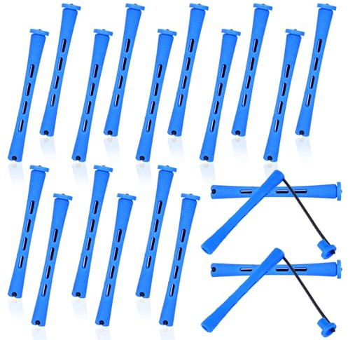 MBAIYO 20 Pcs Perm Rods for Short Hair, Plastic Perming Rods Medium Curling Rod Cold Wave Heatless Curling Rollers Cold Wave Perm Rod Set for Long Hair Natural Waves Curls (0.35 Inches, Blue)