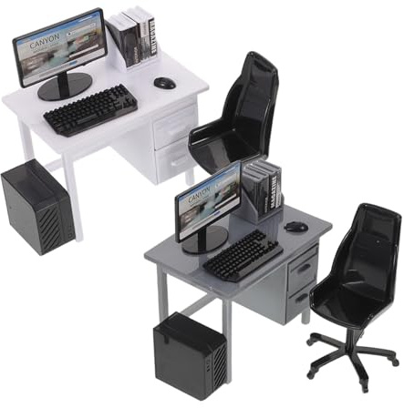 Vaguelly 2 Sets Mini Doll House Model Table and Chairs Mouse Mini Table Dollhouse Desk Chair Tiny House Furniture Furniture Plastic