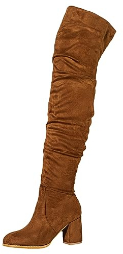 Allbestop Cuissardes Femme, Botte Cuissarde Femme Bottes Longues pour Bottes Talon Haut Talons Cuir Mollet Large Longues pour