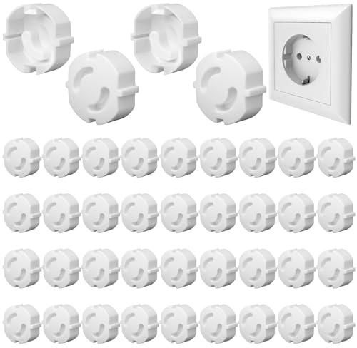 Enchufes de seguridad para niños - 40 protectores de enchufes para enchufar, material ABS, protección de enchufes para niños, para cocinas, baños y salas de estar (blanco)