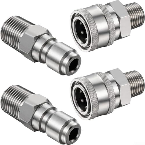 Oniissy Adattatore a connessione rapida in acciaio inossidabile da 1/4 3/8 per NPT maschio femmina accoppiatore per idropulitrice e pulitore ad alta pressione (2 paia 3/8 01)