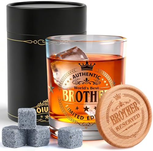 Brother Gifts, Personalised Whiskey Glass for Brother, 8Pcs Bro-ther Pint Glass Gift Exquisite Box, Luxurious Whiskey Glass Gift Suitable for All Drinks, Gifts for Bro-thers for Birthday Christmas