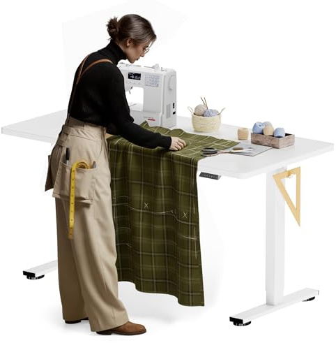 FLEXISPOT Electric Adjustable Workbench, 55x28 Inches Ergonomic Worktable for Garage, Workshop, Office and Home, Spacious Desktop for Woodworking Sewing and Crafts, White, 2 Packages