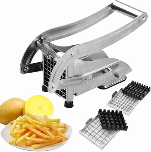 Chip Cutter Potato Chipper Cutter with 2 Size Blades(1/2 and 1/3 Inch), Professional French Fry Cutter, Non-Slip Suction Base, Stainless Steel Chip Maker Cutter Potato Cutter