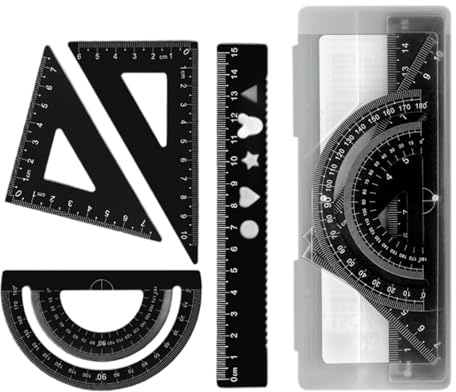 Set di 4 righelli goniometri per geometria, triangolari, in metallo, per i compiti a casa, accessori per l'apprendimento, matematica, geometria, goniometro, strumento da disegno, per scuola e ufficio
