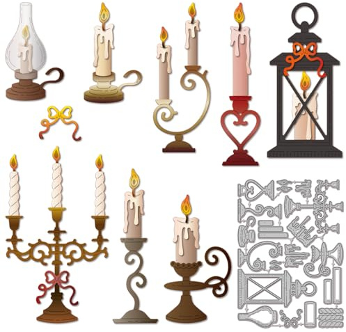 GLOBLELAND Vintage-Kerzen Metall Stanzschablone Kerzenständer Papierpräge Stanzschablonen Set Lampenrahmen Stanzformen für Kartenherstellung DIY Papier Scrapbooking Handgefertigtes Fotoalbum