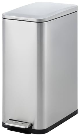 Garvee Cubo de basura de cocina de 50L/13,2 gal - Acero inoxidable original antihuellas - Diseño delgado con pedal y tapa de cierre suave - Cubo interior extraíble - Perfecto para espacios reducidos -