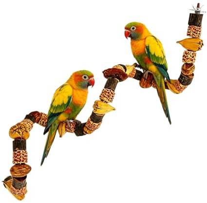 Wellensittich Spielzeug 80cm, Vogelkäfig Zubehör Kletterleiter aus Mehrmaterialien (Maiskolben, Mangoholz, Ananasholz, Pfirsichholz, Apfelholz), Knabber- und Kletterspaß für Papagei & Nymphensittic