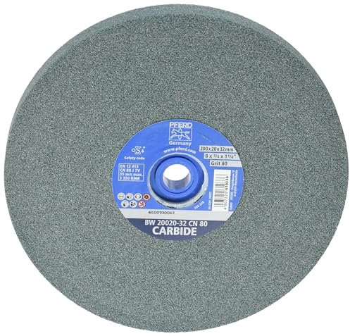 PFERD Schleifbockscheibe CARBIDE, 200x20x32, SiC 80, 39008438 – Weiche, aggressive Schleifscheibe für harte Materialien, z. B. Hartmetall, mit Reduzierhülsen (25/20/16mm)